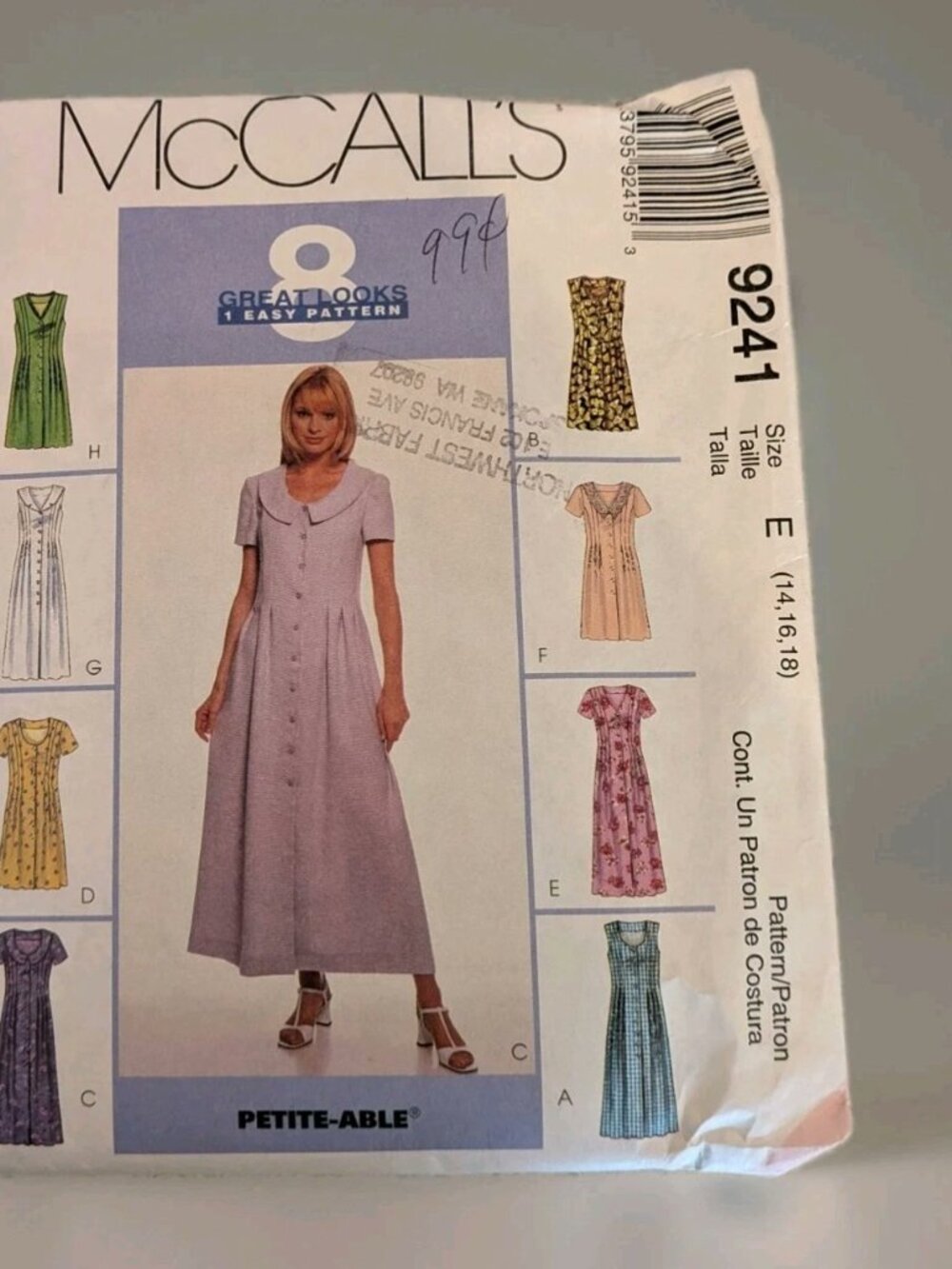 Vintage 9241 McCalls Women's Dress Size 14-18